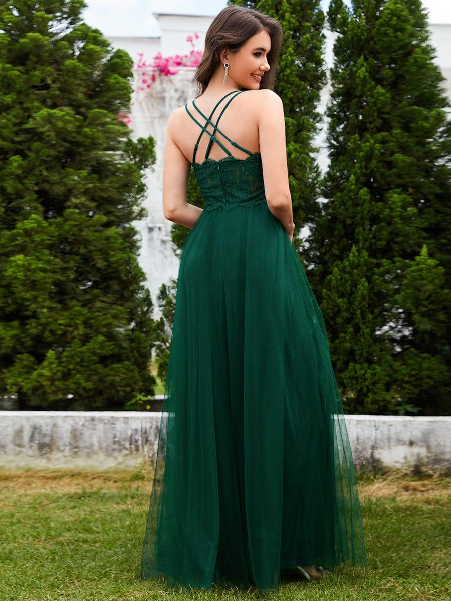 ever JAYCEE|Chic Lace Sheer Back and Cross Straps V-Neck Sleeveless Bridesmaid Dress