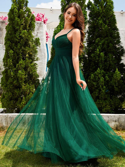 ever JAYCEE|Chic Lace Sheer Back and Cross Straps V-Neck Sleeveless Bridesmaid Dress