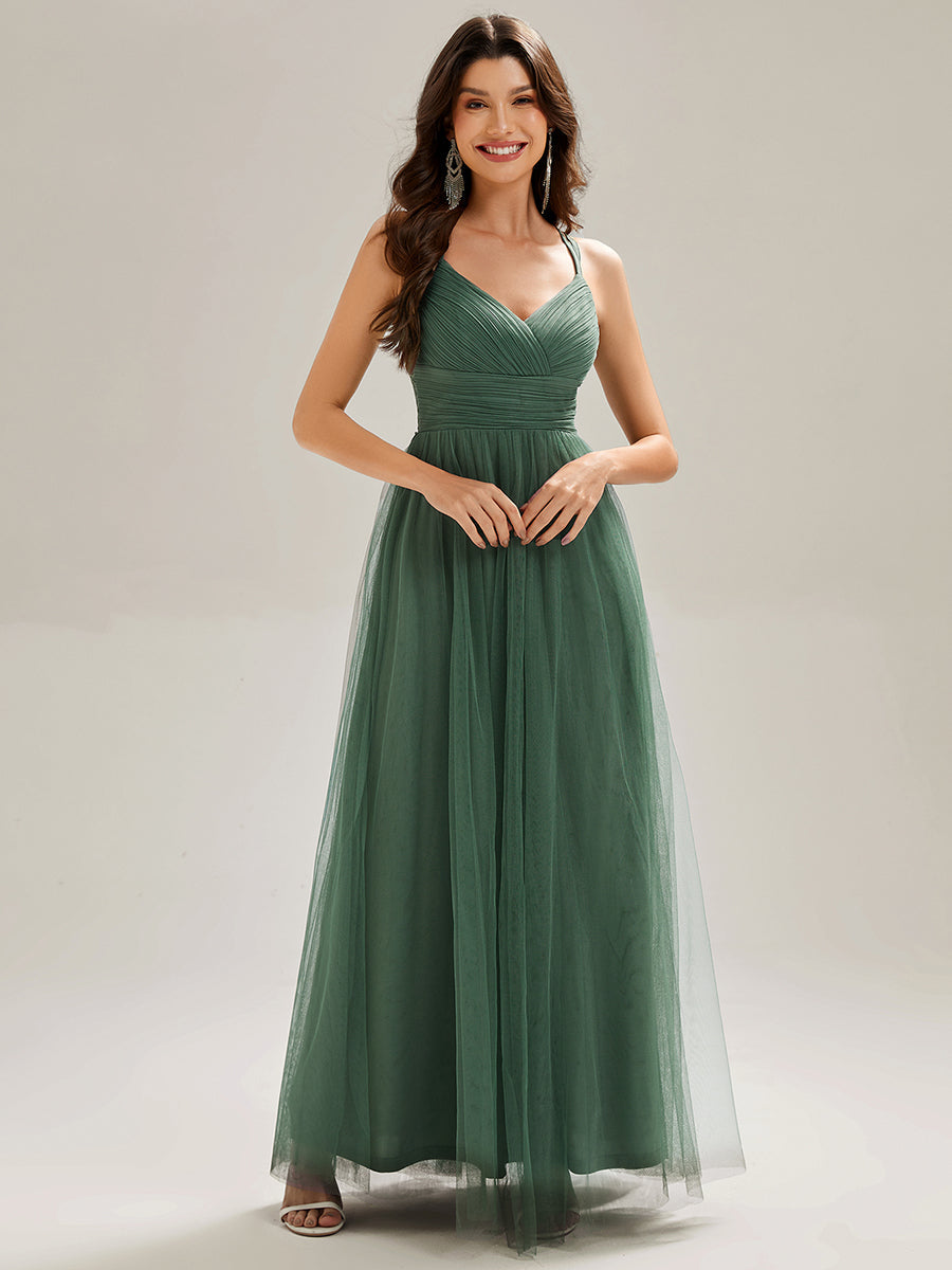 ever JAYCEE|Chic Lace Sheer Back and Cross Straps V-Neck Sleeveless Bridesmaid Dress