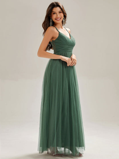 ever JAYCEE|Chic Lace Sheer Back and Cross Straps V-Neck Sleeveless Bridesmaid Dress