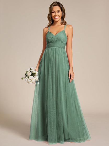 ever JAYCEE|Chic Lace Sheer Back and Cross Straps V-Neck Sleeveless Bridesmaid Dress