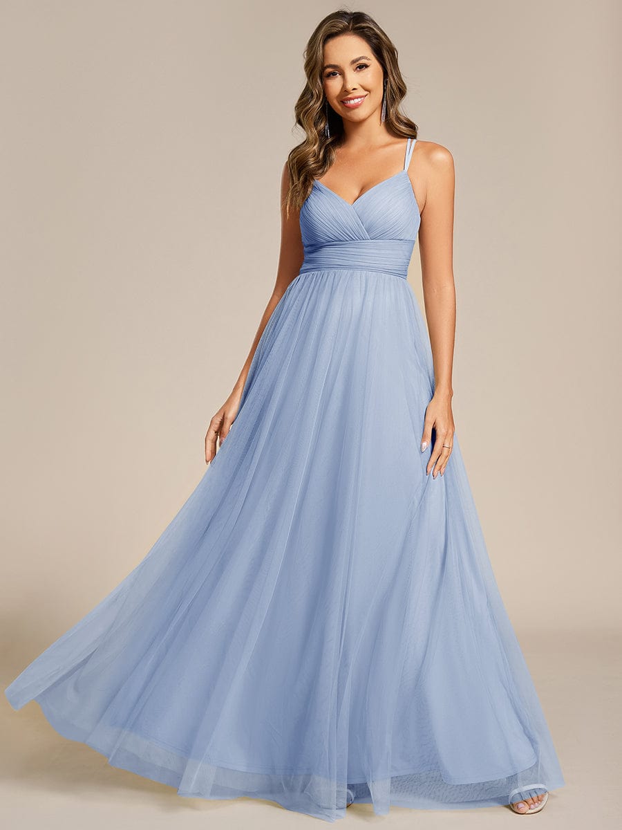 ever JAYCEE|Chic Lace Sheer Back and Cross Straps V-Neck Sleeveless Bridesmaid Dress