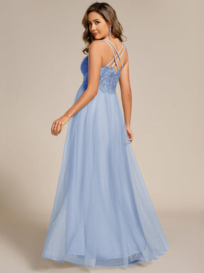 ever JAYCEE|Chic Lace Sheer Back and Cross Straps V-Neck Sleeveless Bridesmaid Dress