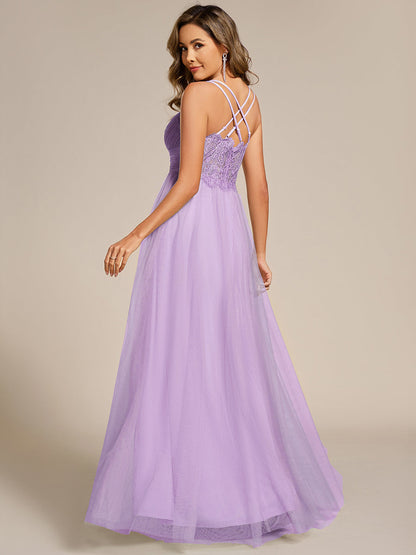 ever JAYCEE|Chic Lace Sheer Back and Cross Straps V-Neck Sleeveless Bridesmaid Dress