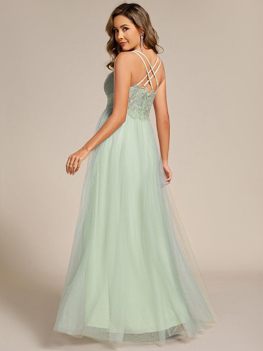 ever JAYCEE|Chic Lace Sheer Back and Cross Straps V-Neck Sleeveless Bridesmaid Dress