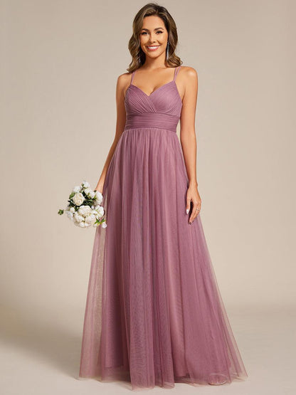 ever JAYCEE|Chic Lace Sheer Back and Cross Straps V-Neck Sleeveless Bridesmaid Dress