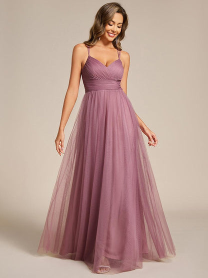 ever JAYCEE|Chic Lace Sheer Back and Cross Straps V-Neck Sleeveless Bridesmaid Dress
