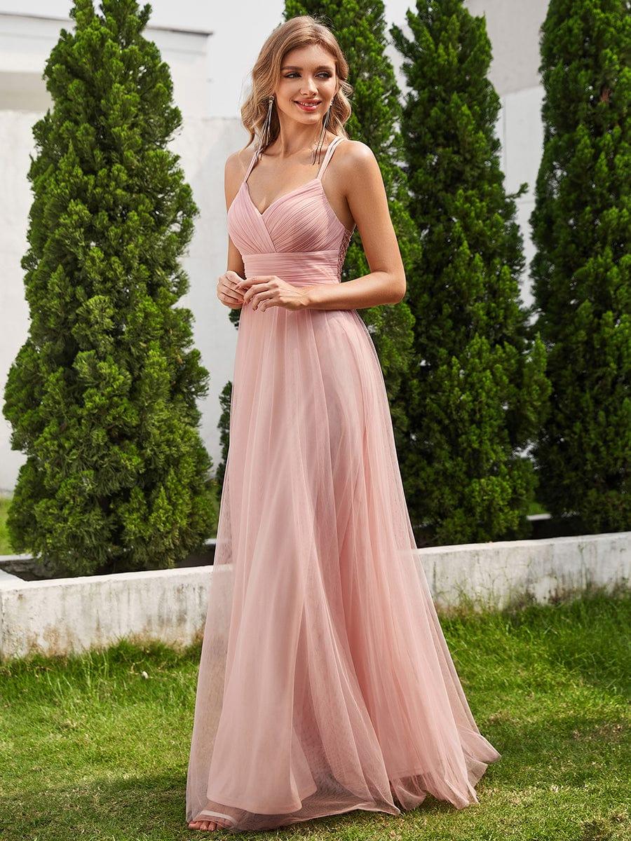ever JAYCEE|Chic Lace Sheer Back and Cross Straps V-Neck Sleeveless Bridesmaid Dress