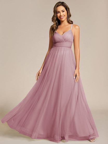 ever JAYCEE|Chic Lace Sheer Back and Cross Straps V-Neck Sleeveless Bridesmaid Dress