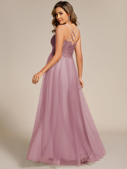 ever JAYCEE|Chic Lace Sheer Back and Cross Straps V-Neck Sleeveless Bridesmaid Dress