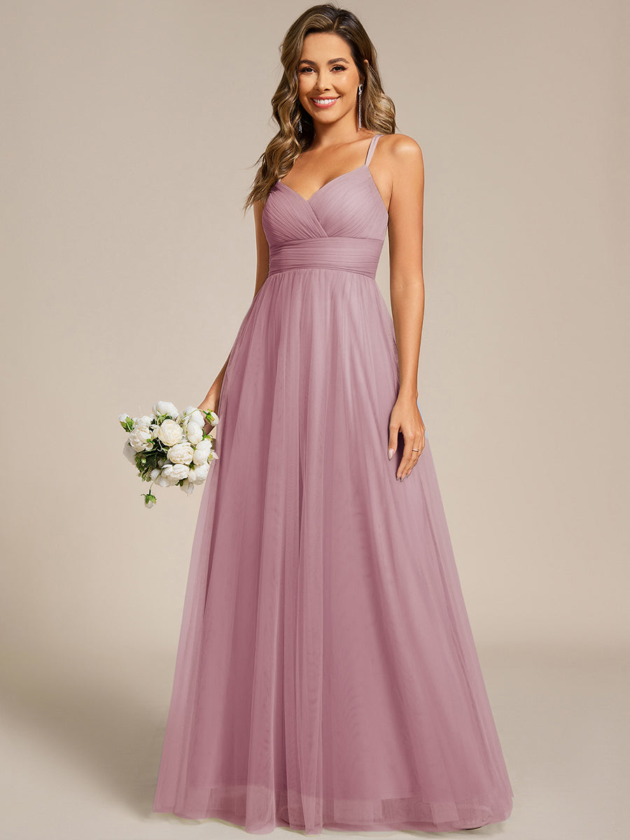 ever JAYCEE|Chic Lace Sheer Back and Cross Straps V-Neck Sleeveless Bridesmaid Dress