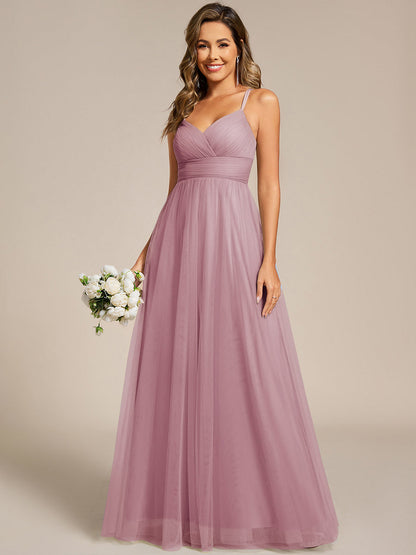 ever JAYCEE|Chic Lace Sheer Back and Cross Straps V-Neck Sleeveless Bridesmaid Dress
