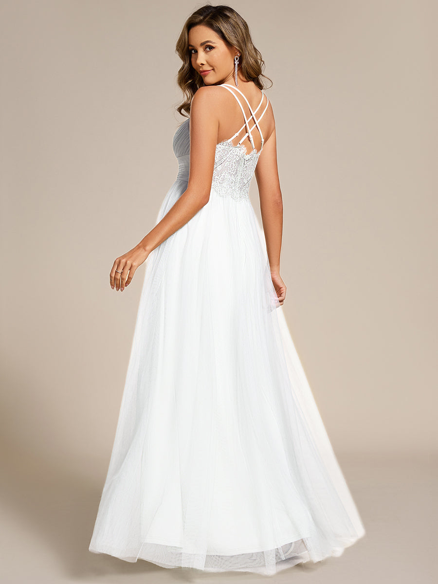 ever JAYCEE|Chic Lace Sheer Back and Cross Straps V-Neck Sleeveless Bridesmaid Dress