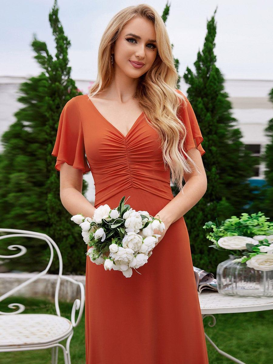 ever ELIOTTE|Ruffled Sleeves and V-Neck Pleated A-Line Chiffon Bridesmaid Dress