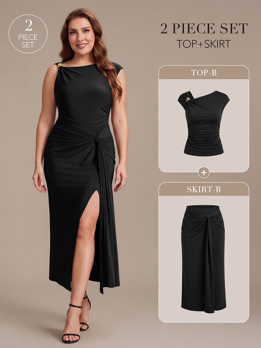 Knit Cap Sleeve Asymmetrical Neckline Tops
