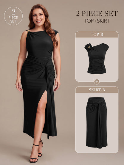 Knit Cap Sleeve Asymmetrical Neckline Tops