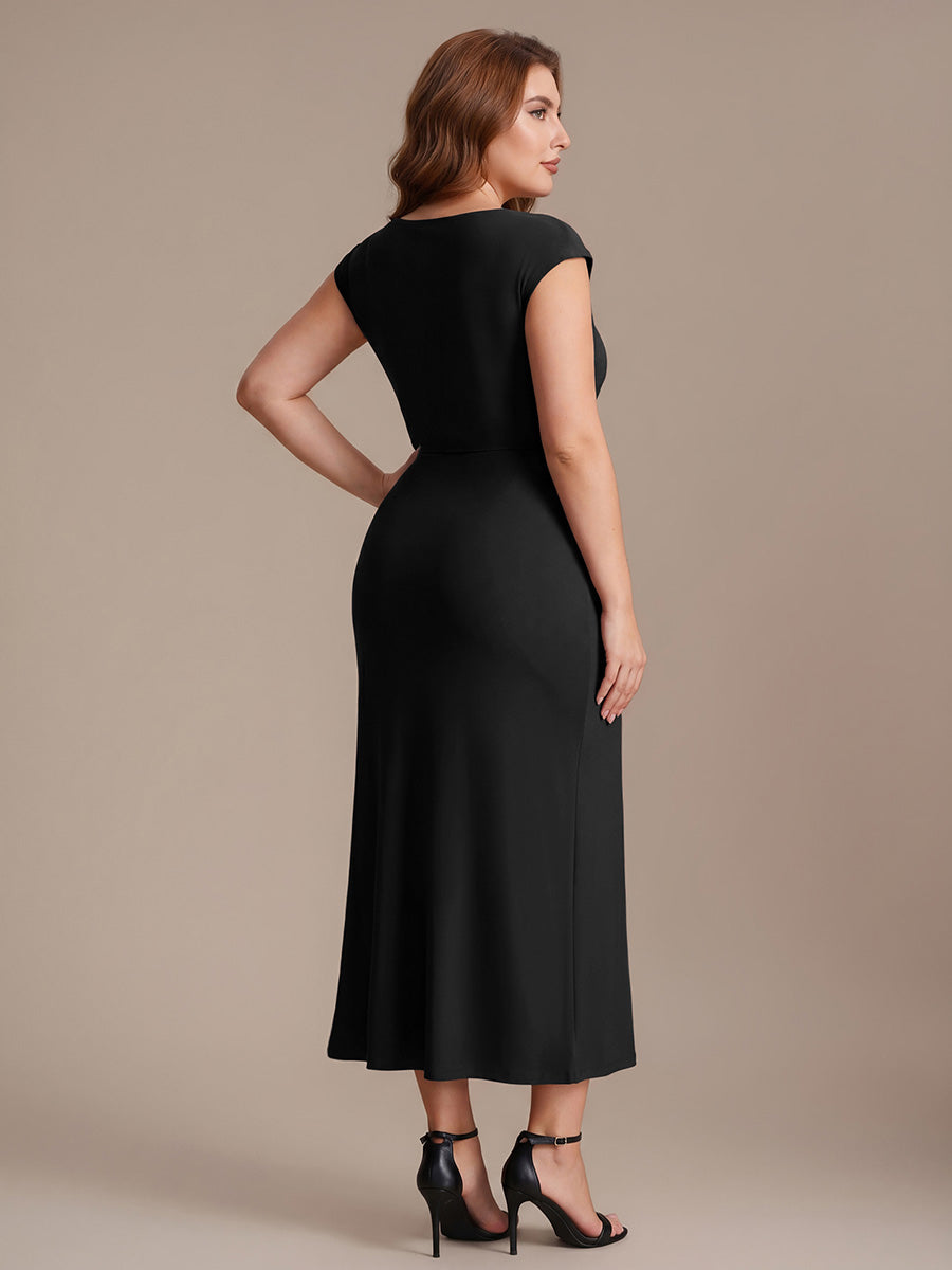 Knit Cap Sleeve Asymmetrical Neckline Tops