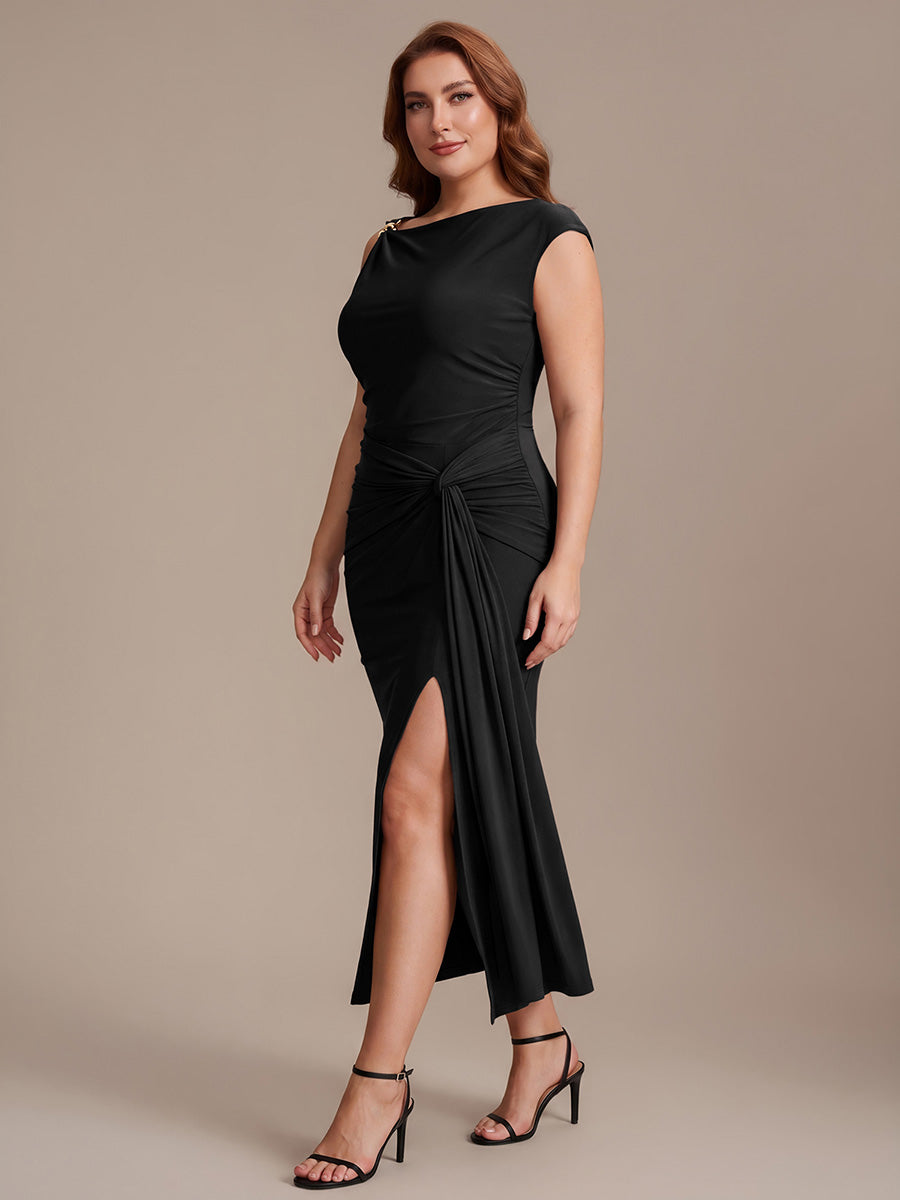 Knit Cap Sleeve Asymmetrical Neckline Tops