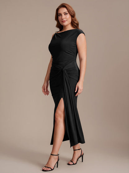 Knit Cap Sleeve Asymmetrical Neckline Tops