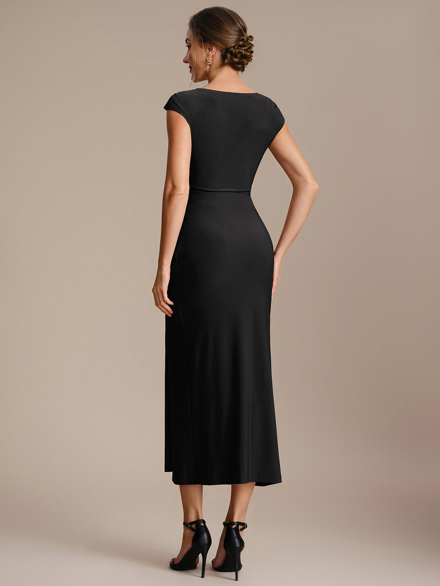 Knit Cap Sleeve Asymmetrical Neckline Tops
