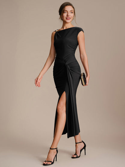 Knit Cap Sleeve Asymmetrical Neckline Tops