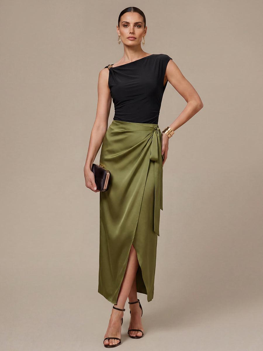 Knit Cap Sleeve Asymmetrical Neckline Tops