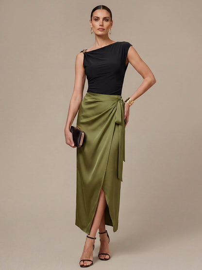 Knit Cap Sleeve Asymmetrical Neckline Tops