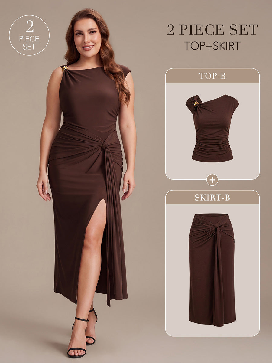 Knit Cap Sleeve Asymmetrical Neckline Tops
