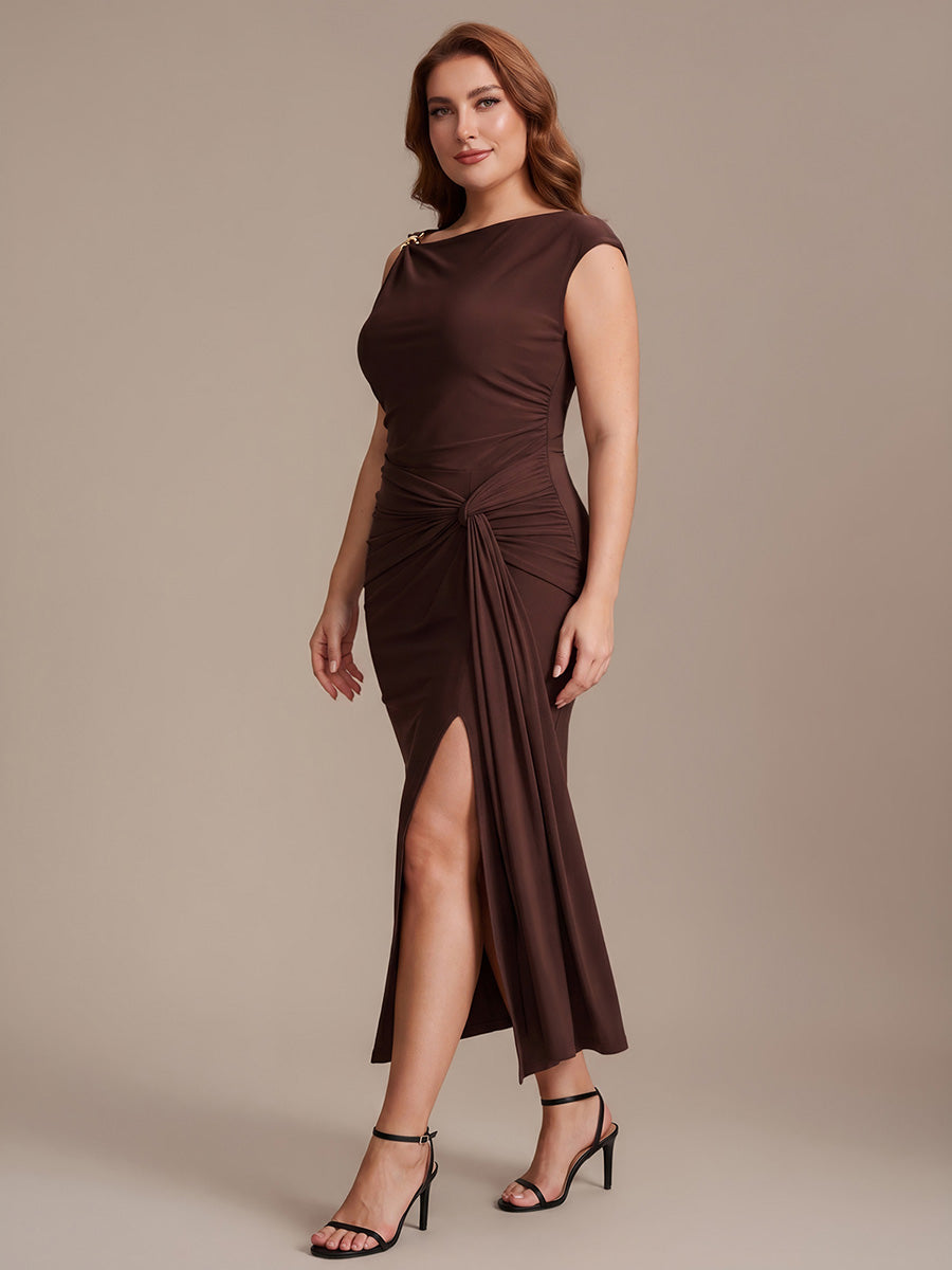 Knit Cap Sleeve Asymmetrical Neckline Tops