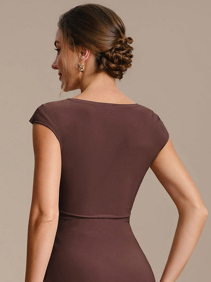 Knit Cap Sleeve Asymmetrical Neckline Tops