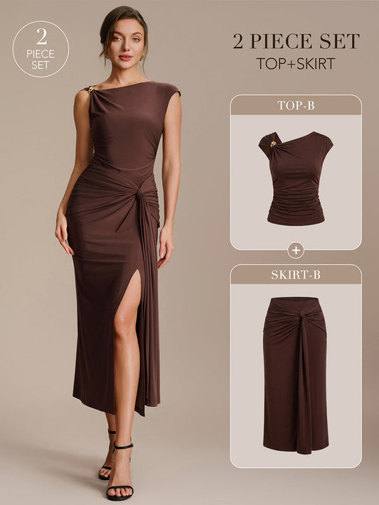 Knit Cap Sleeve Asymmetrical Neckline Tops