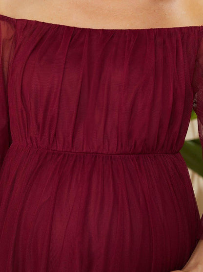 ever CELIA|Sheer Off-Shoulder Double Skirt Maxi Maternity Dress