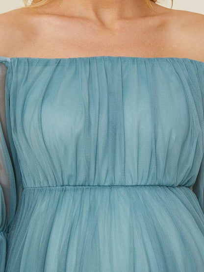 pretty CELIA|Plus Size Off-Shoulder Tulle Double Skirt Maxi Maternity Dress