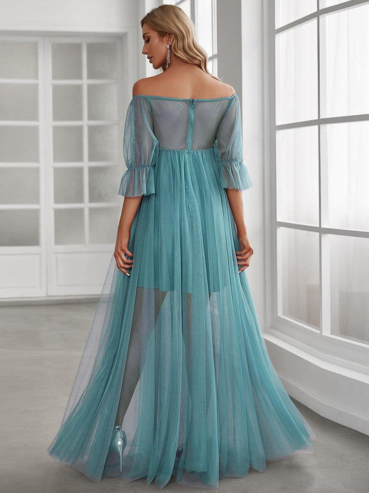 ever CELIA|Sheer Off-Shoulder Double Skirt Maxi Maternity Dress