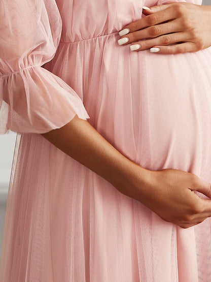 ever CELIA|Sheer Off-Shoulder Double Skirt Maxi Maternity Dress