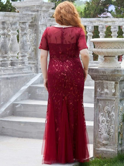 pretty JADEN|Floral Sequin Print Plus Size Mermaid Tulle Evening Dress
