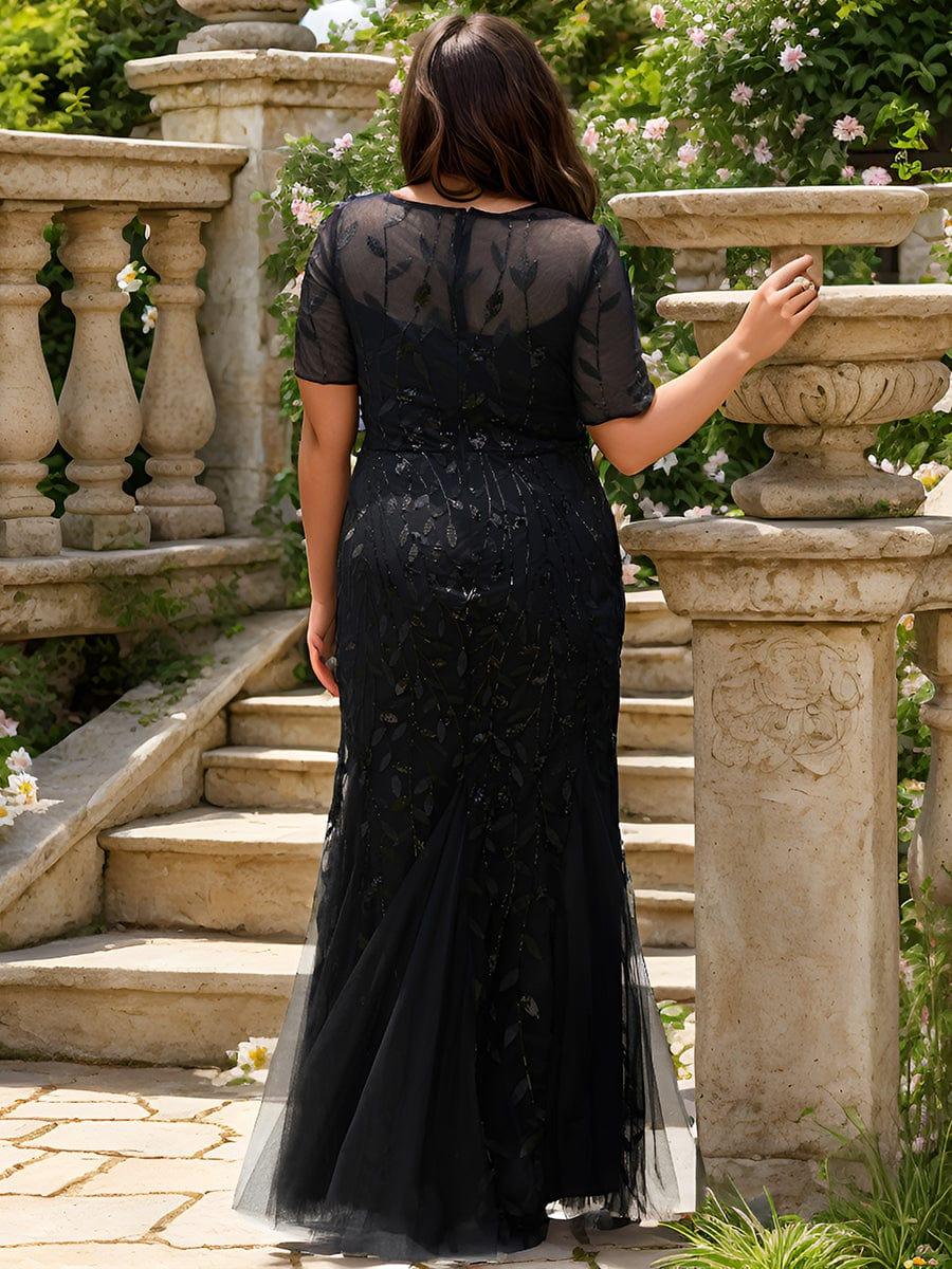 pretty JADEN|Floral Sequin Print Plus Size Mermaid Tulle Evening Dress