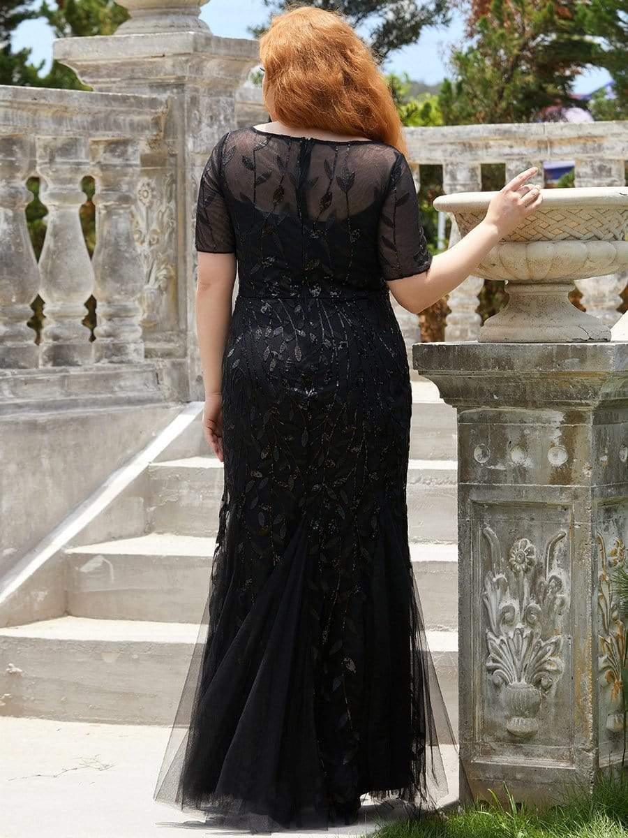 pretty JADEN|Floral Sequin Print Plus Size Mermaid Tulle Evening Dress