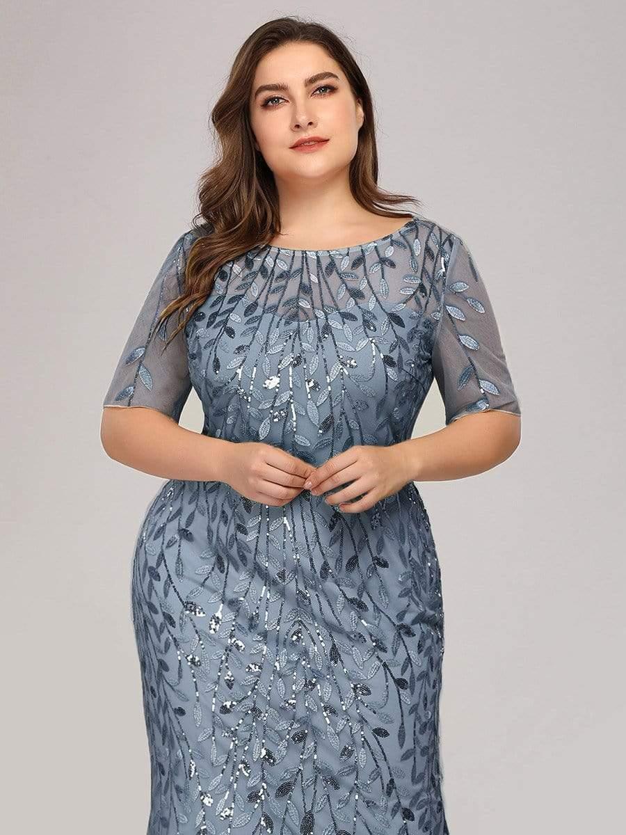 pretty JADEN|Floral Sequin Print Plus Size Mermaid Tulle Evening Dress