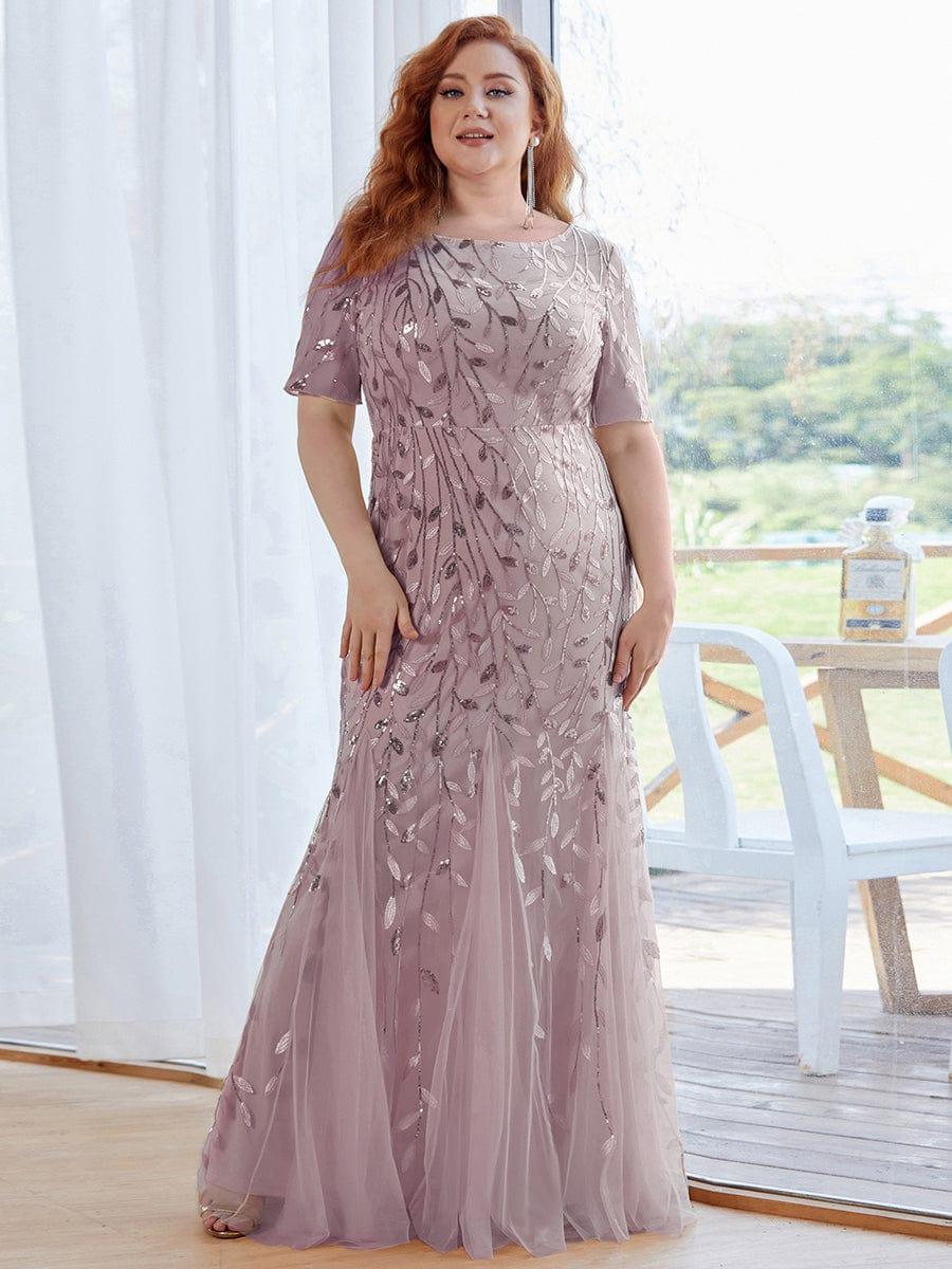 pretty JADEN|Floral Sequin Print Plus Size Mermaid Tulle Evening Dress