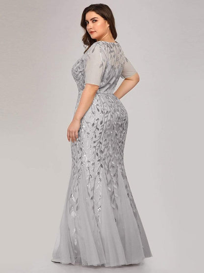 ever JADEN|Floral Sequin Maxi Fishtail Tulle Formal Evening Dress with Short Sleeve