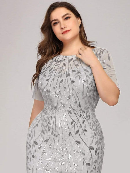 pretty JADEN|Floral Sequin Print Plus Size Mermaid Tulle Evening Dress