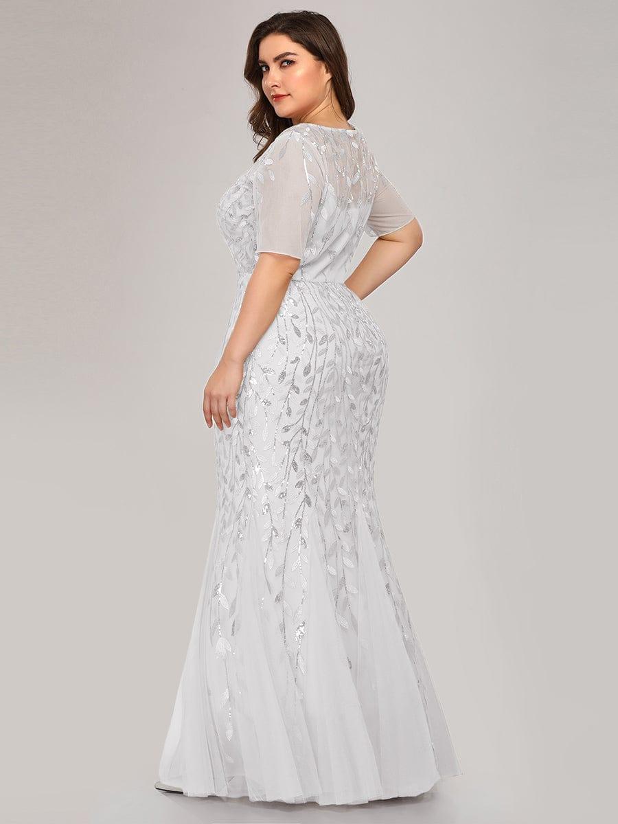ever JADEN|Floral Sequin Maxi Fishtail Tulle Formal Evening Dress with Short Sleeve
