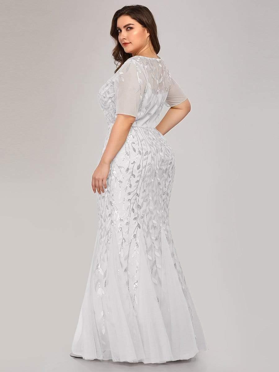 pretty JADEN|Floral Sequin Print Plus Size Mermaid Tulle Evening Dress