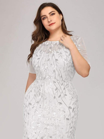pretty JADEN|Floral Sequin Print Plus Size Mermaid Tulle Evening Dress