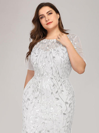 ever JADEN|Floral Sequin Maxi Fishtail Tulle Formal Evening Dress with Short Sleeve
