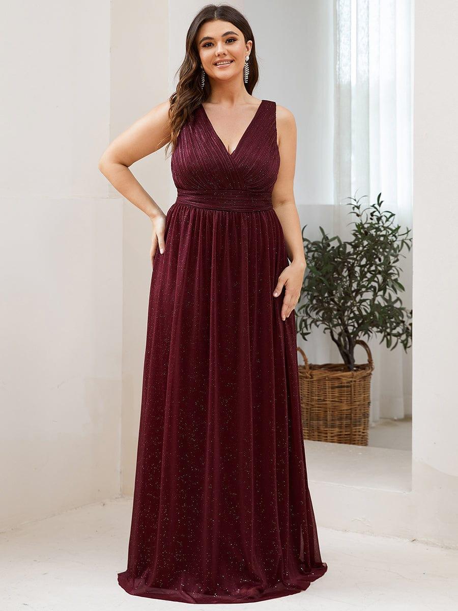 ever STERLING|Double V Neck Floor Length Sparkly Evening Dresses for Party