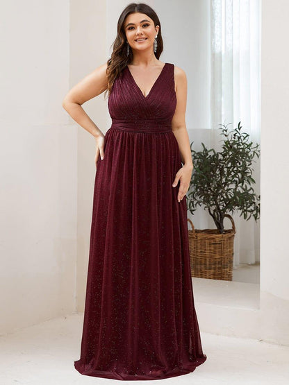 ever STERLING|Double V Neck Floor Length Sparkly Evening Dresses for Party