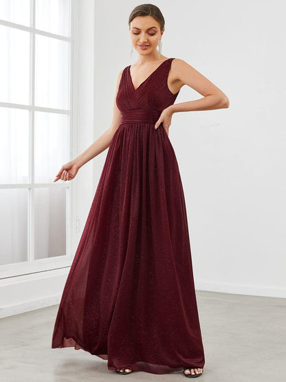 ever STERLING|Double V Neck Floor Length Sparkly Evening Dresses for Party