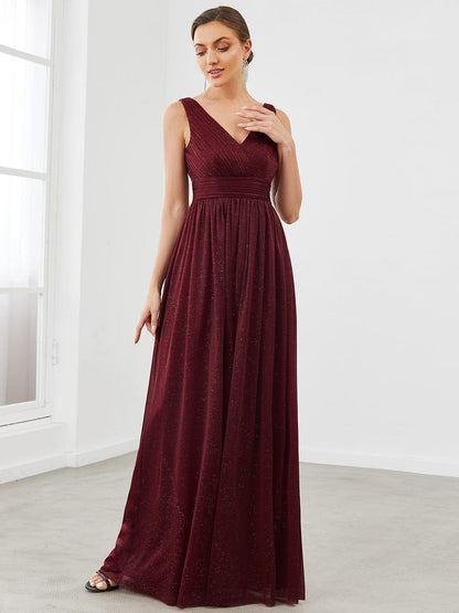 ever STERLING|Double V Neck Floor Length Sparkly Evening Dresses for Party